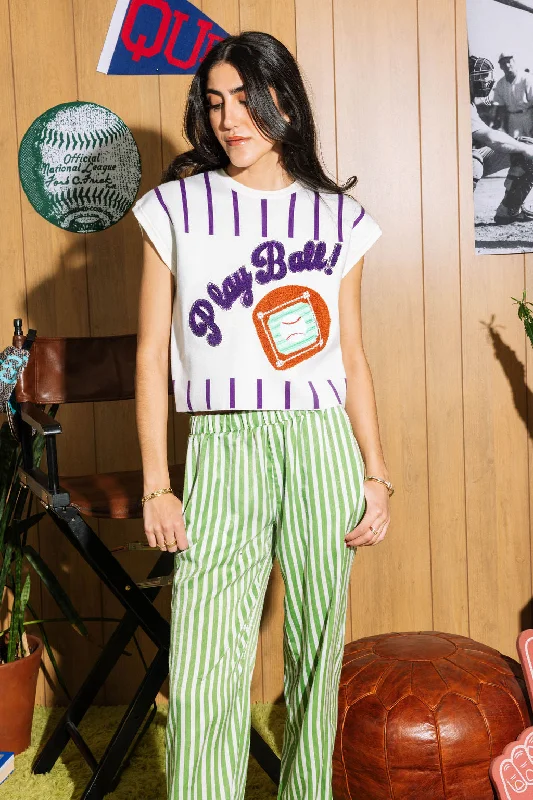 Purple & White Stripe 'Play Ball' Top Cozy Women's Winter