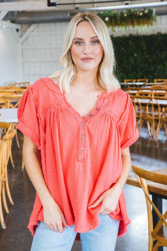 Horizons Double Cloth Top, Coral Paradise | Free People Laid - back Women's Style