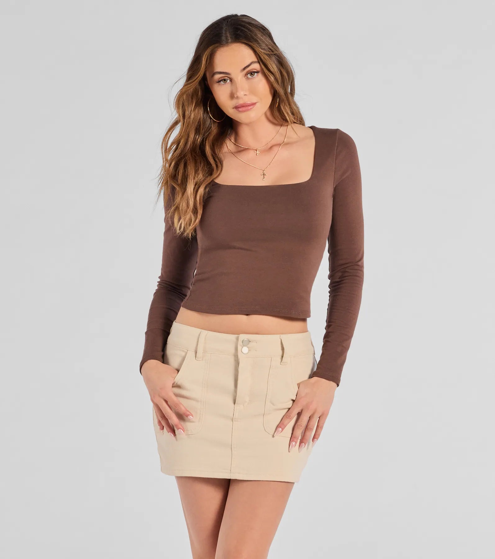 Back To Basics Cropped Long Sleeve Top Earthy Women's Hemp - based