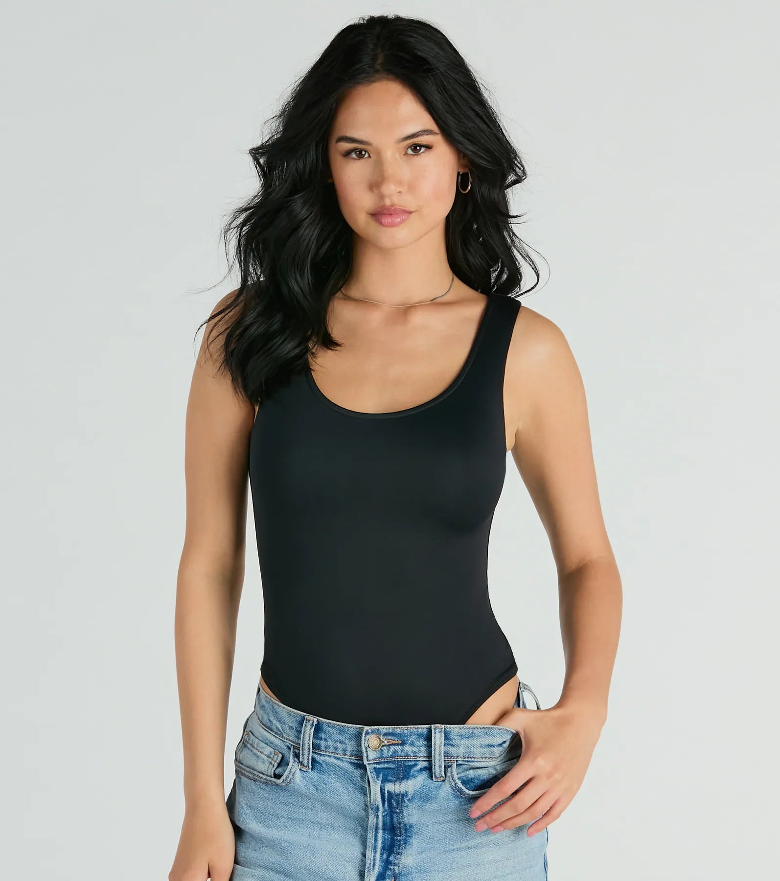 Smooth Silhouette Sleeveless Scoop Neck Bodysuit Tough Women's Military - inspired