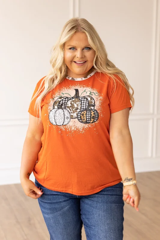 Triple Pumpkin Leopard, Cow & Orange Ringer Tee Trendy Women's Oversized