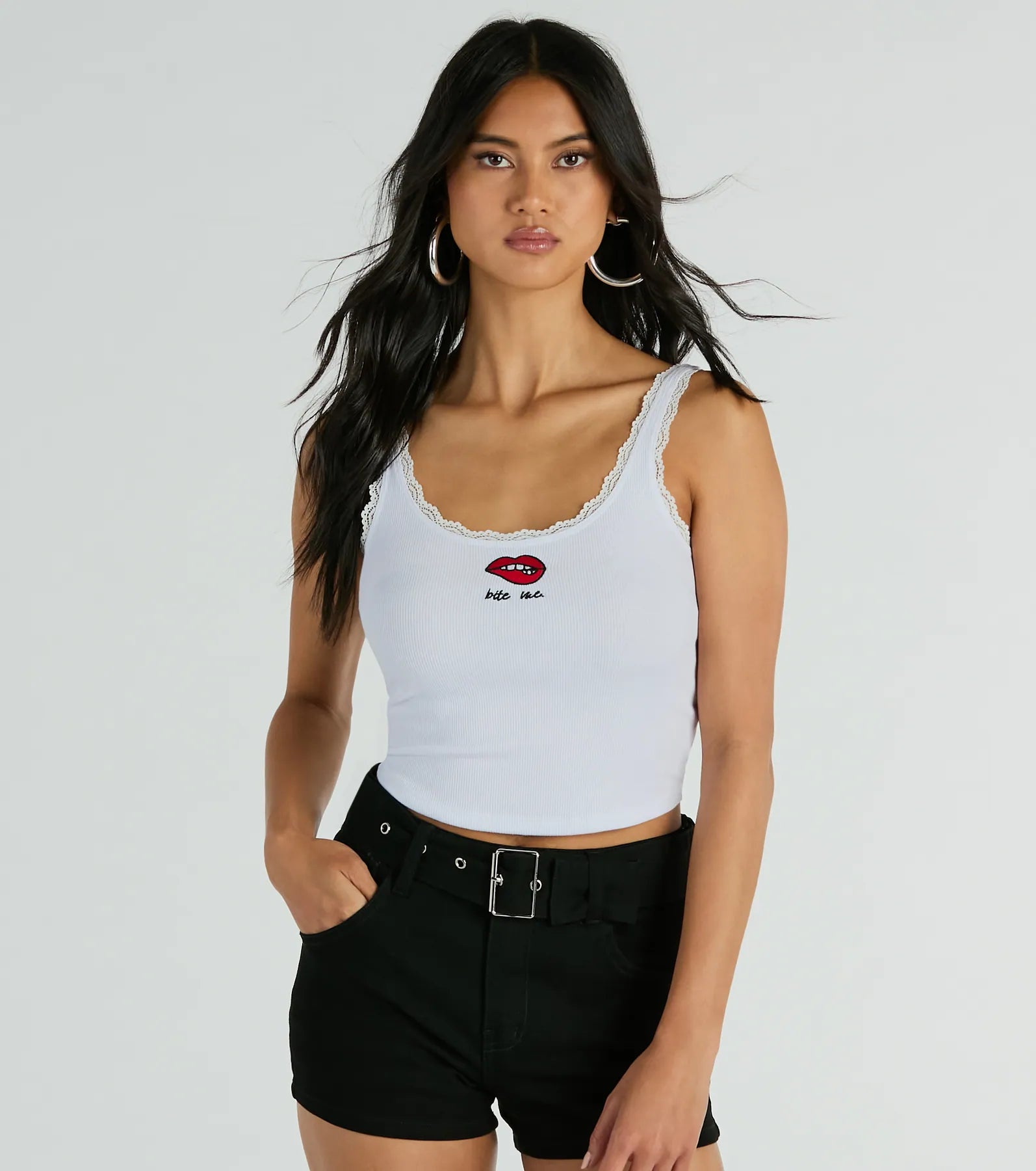 Bite Me Lace Trim Scoop Neck Crop Tank Top Dapper Women's 1920S