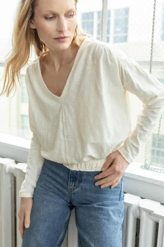 Elastic Hem Easy V-Neck Stylish Women's Tropical 