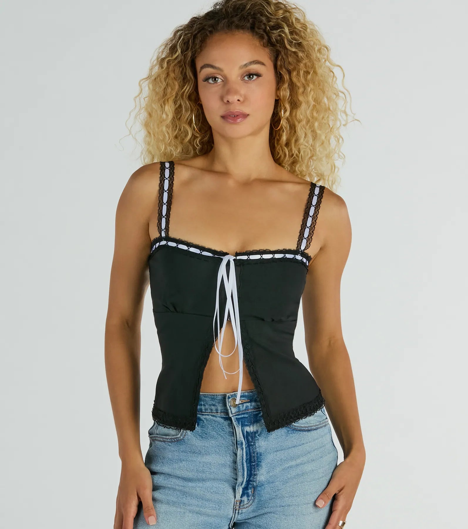Sweet Innocence Lace Trim Bow Crop Top Athletic Women's 