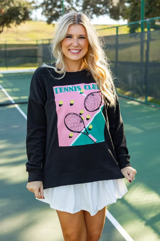 Tennis Club Micro Fleece Crewneck, Black Practical Women's Quick - dry