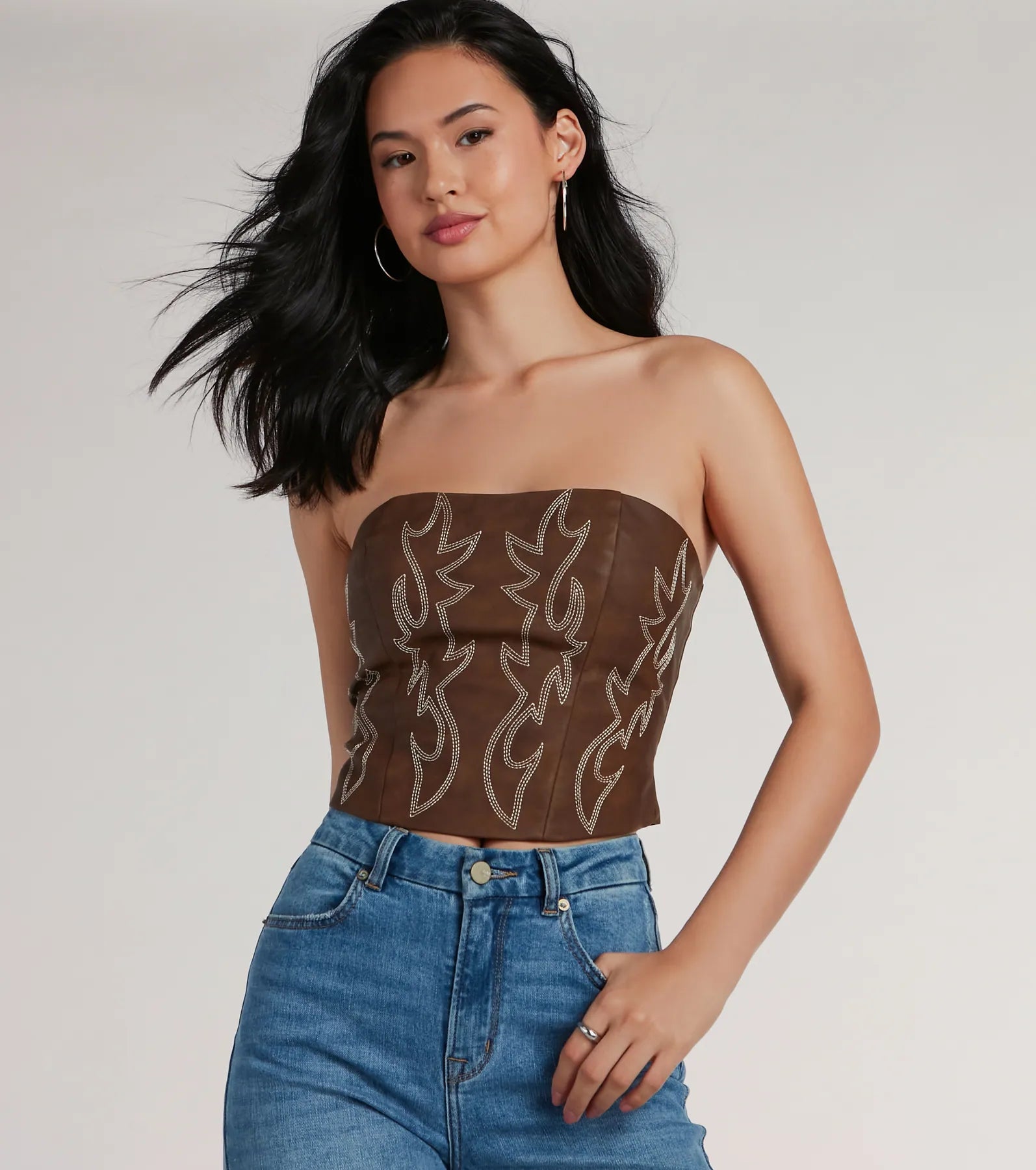 Cute Country Look Western Faux Leather Corset Top performance