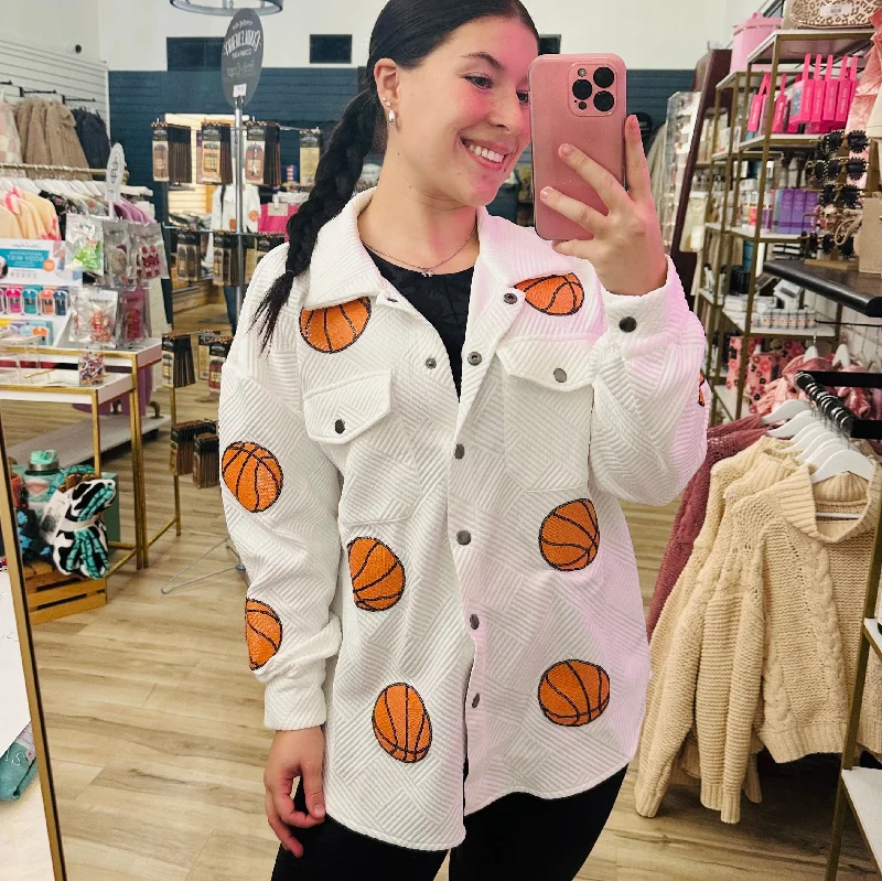 Sequin Snap Button Basketball Shacket Dynamic Women's High - energy