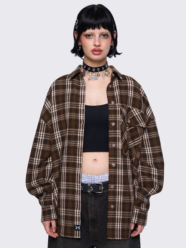 Harper Brown Plaid Shirt Artistic Women's Hand - painted