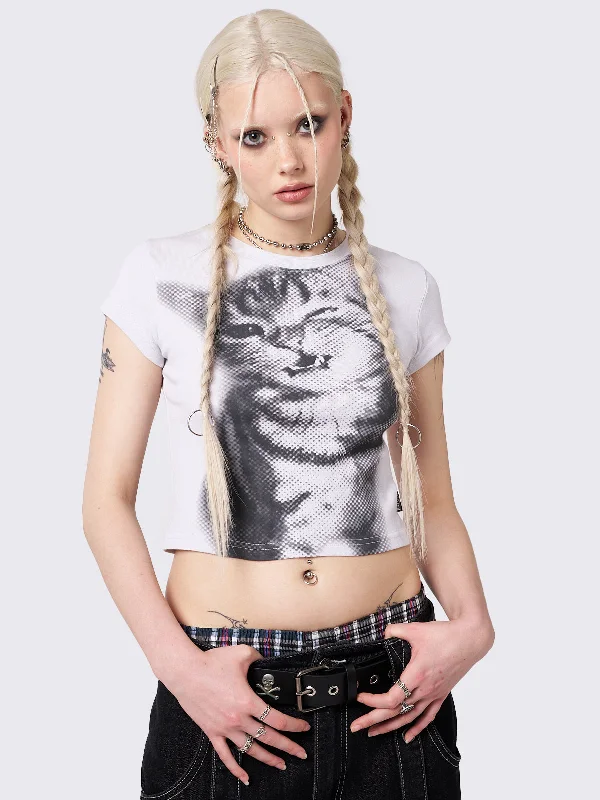 Pixel Kitty White Baby Tee Athletic Women's High - 