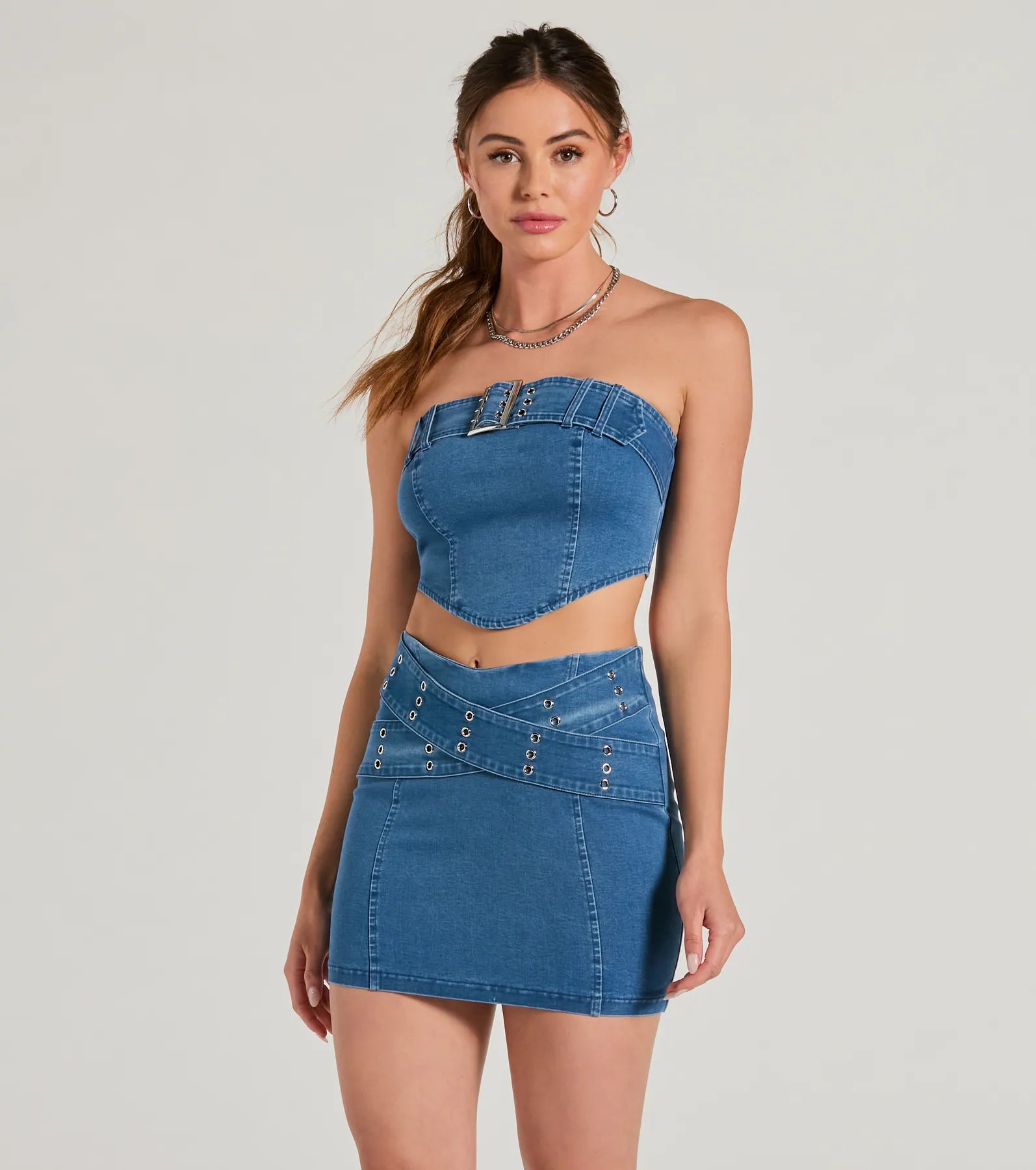 Daily Vibe Strapless Belted Denim Crop Top European