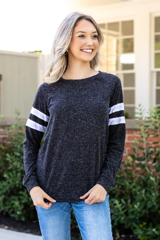 Blank Black Longsleeve with Varsity Stripes Refined Women's Velvet