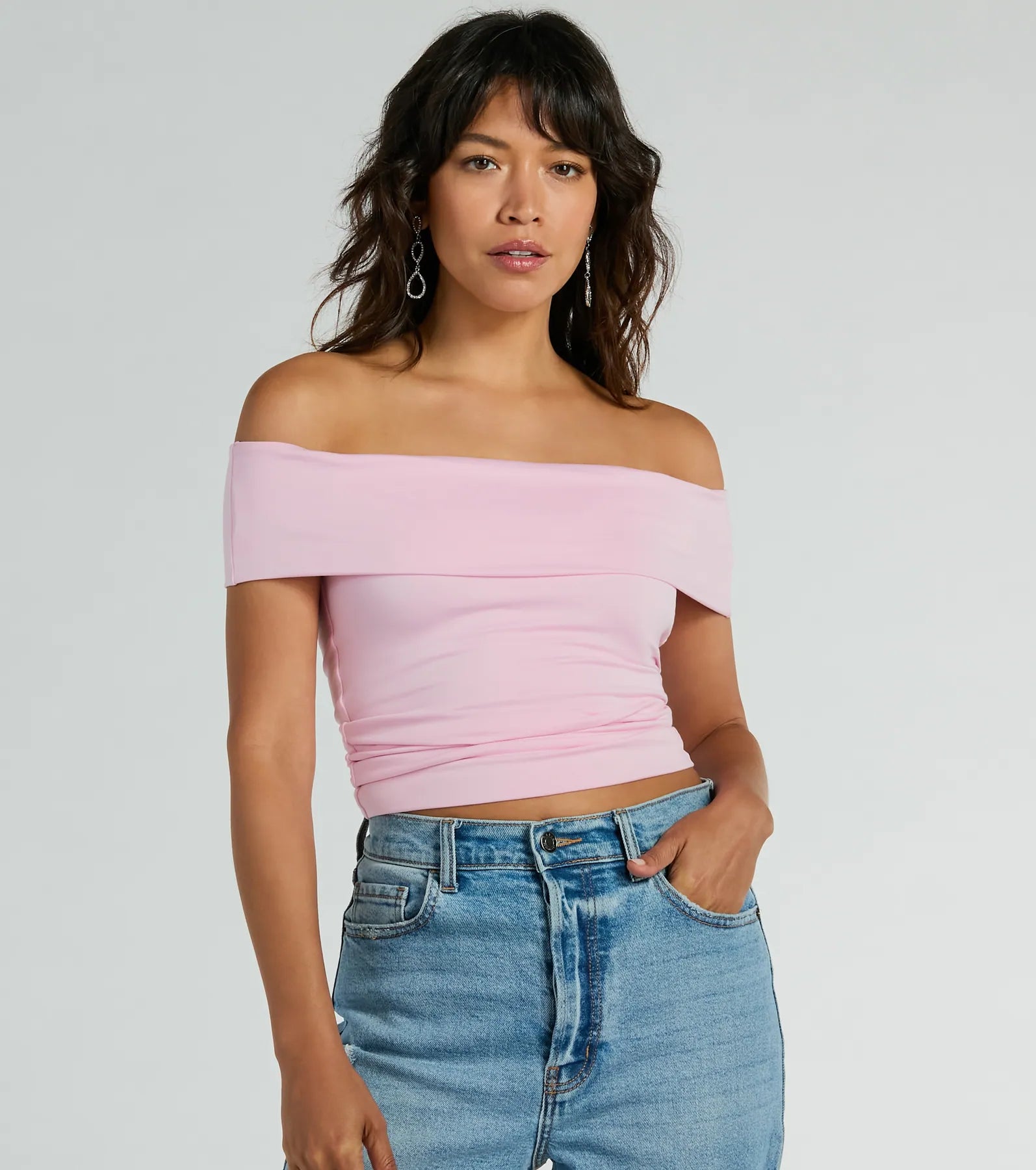 Spotted In Town Off-The-Shoulder Crop Top Dapper Women's 1920S