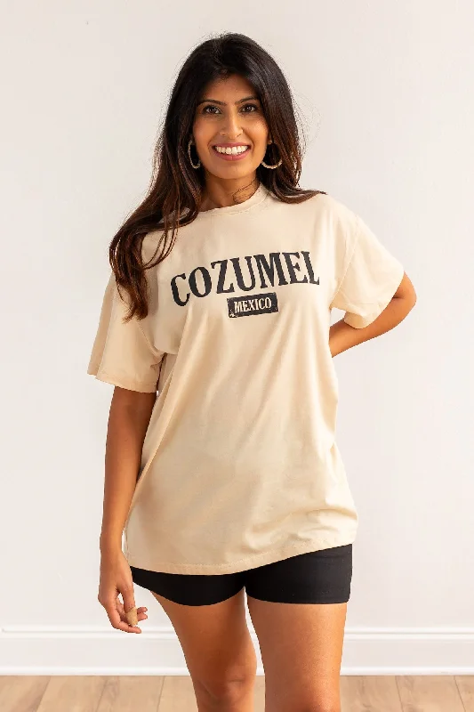 Tropical Vibes: Cozumel Mexico on Oversized Tee, Beige French