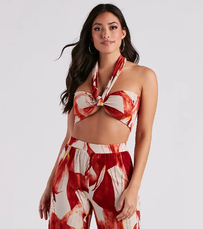 Island Time Floral Cropped Tube Top Vintage Women's 1970S 