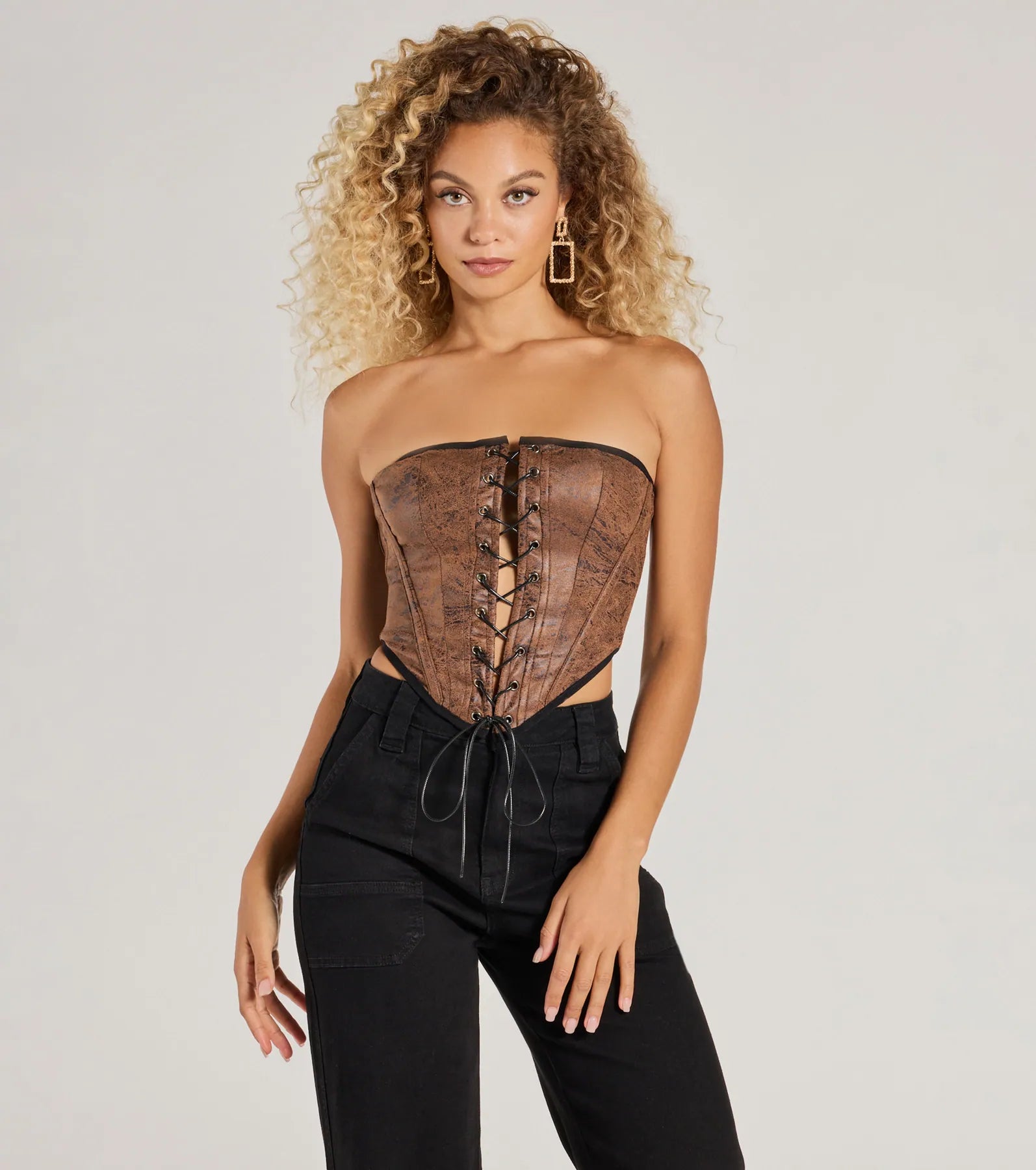 Smooth And Edgy Lace-Up Faux Suede Corset Top Athletic Women's High - 