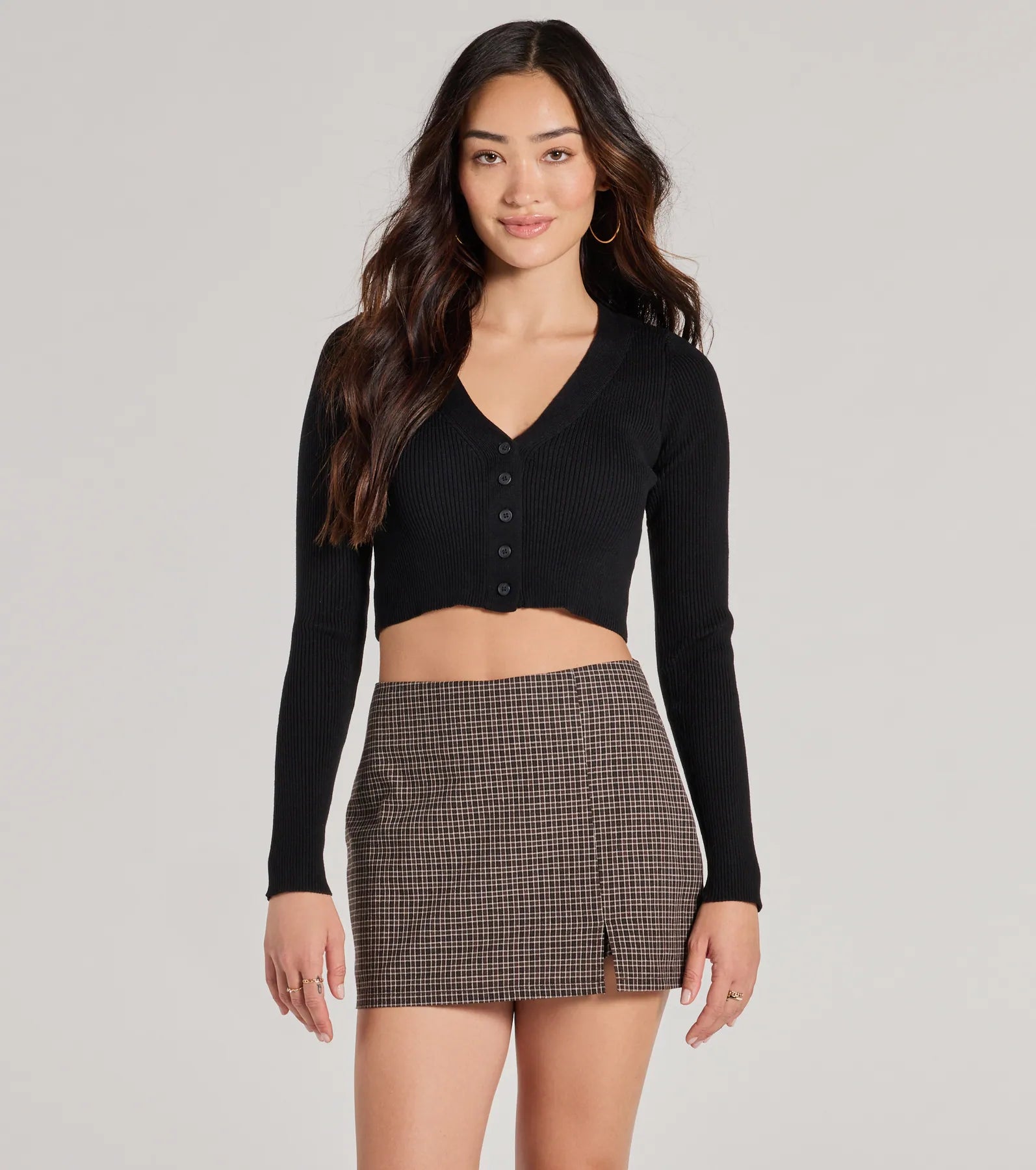 Darling Layer V-Neck Button Crop Cardigan Compression