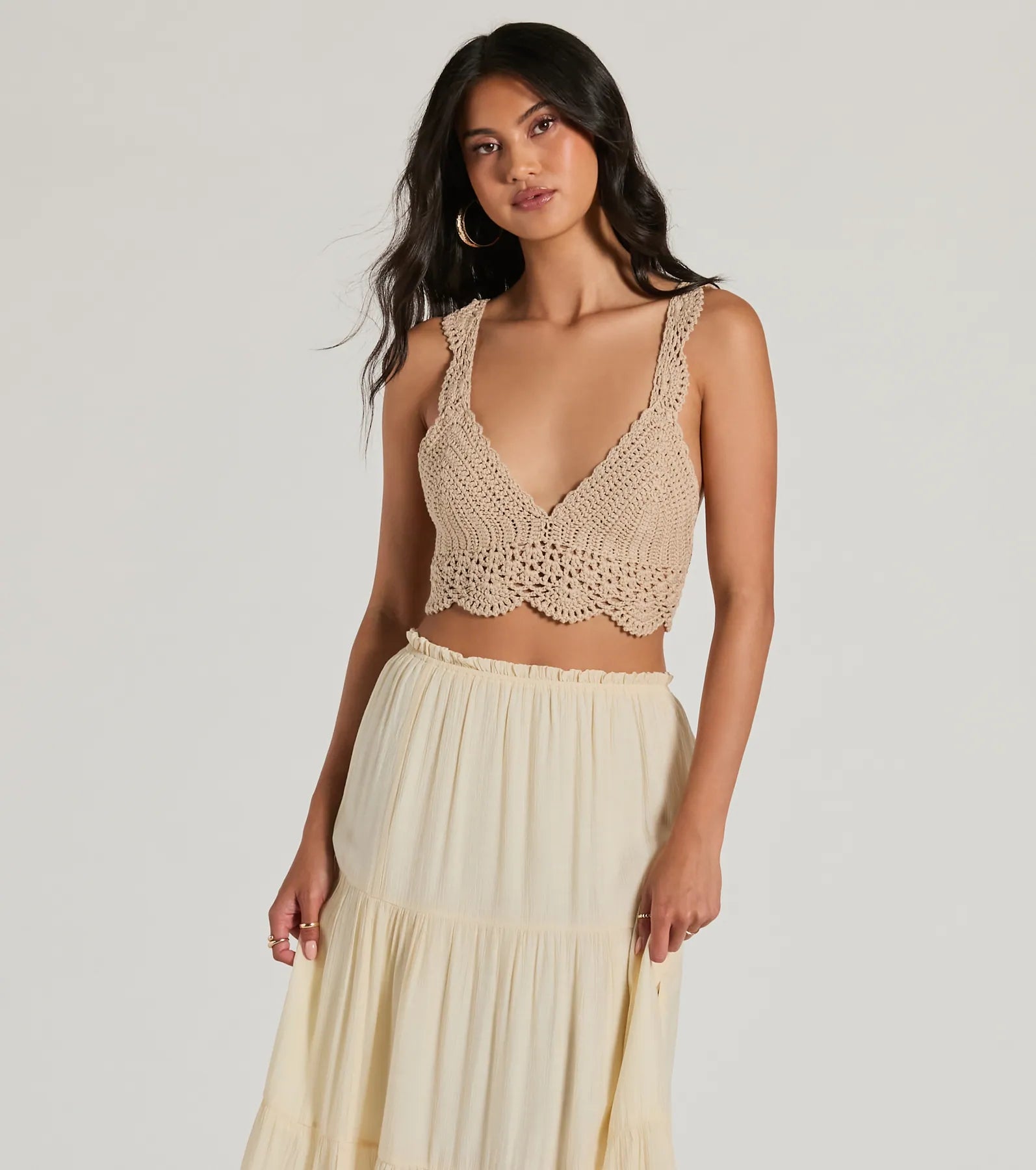 Sunset Serenity V-Neck Crochet Crop Top Monochromatic All - in - one