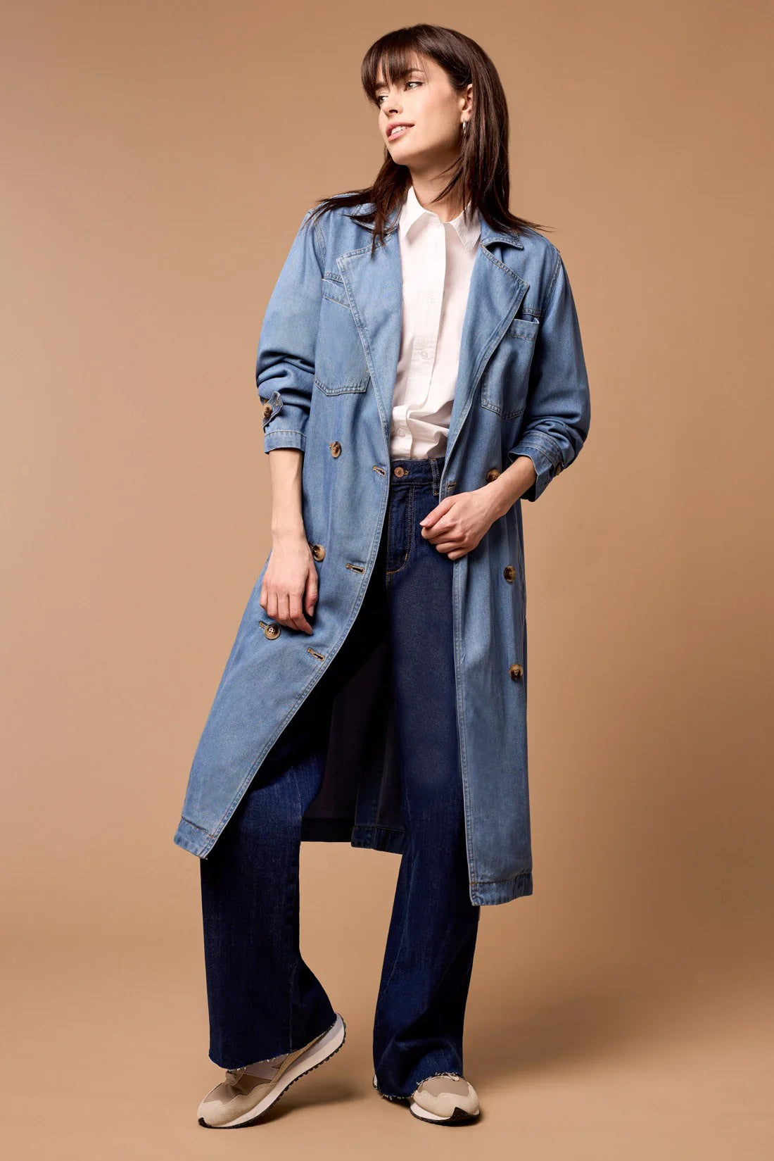 Tri 5558O Denim Trench Coat Dress Vintage Women's 1970S 