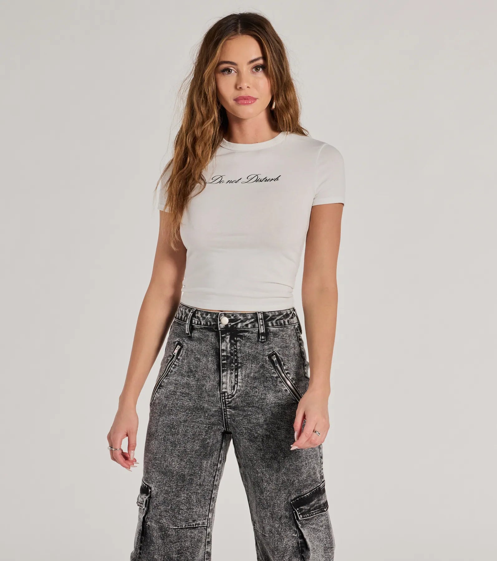 Do Not Disturb Cropped Graphic Tee Minimalist Women's Casual