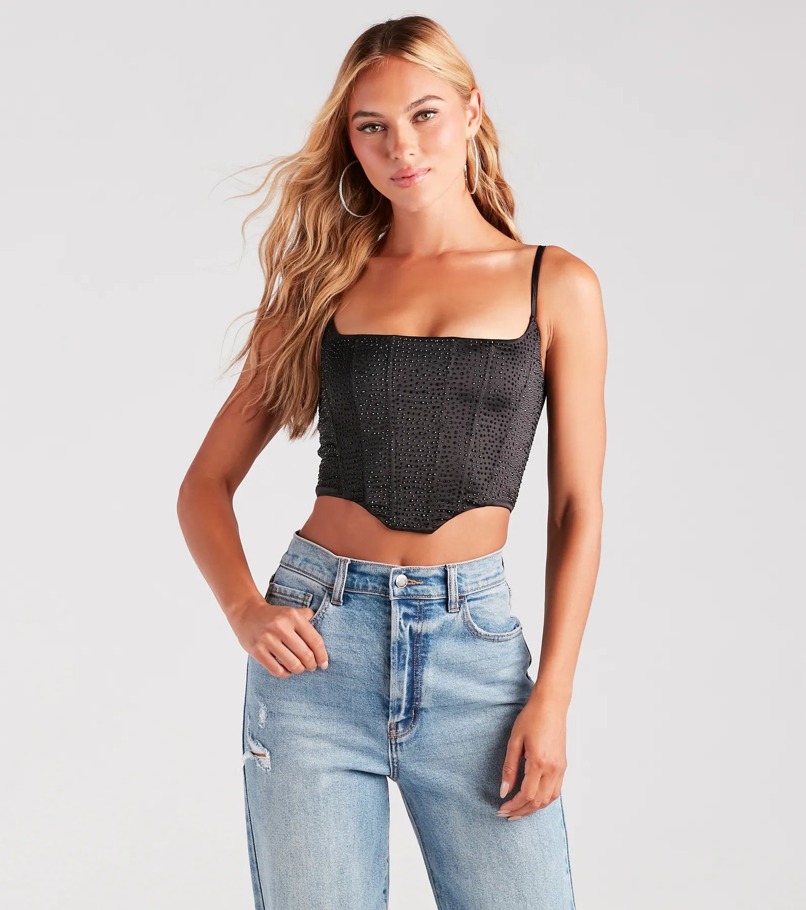 Heat Of The Moment Rhinestone Satin Corset Top Street