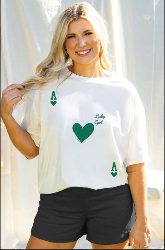 Ace of Hearts on White Tee Shirt Sleek Women's 