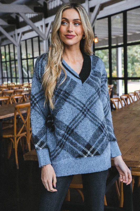 Myla V-Neck Pullover, Indigo | RD Style Preppy Women's College
