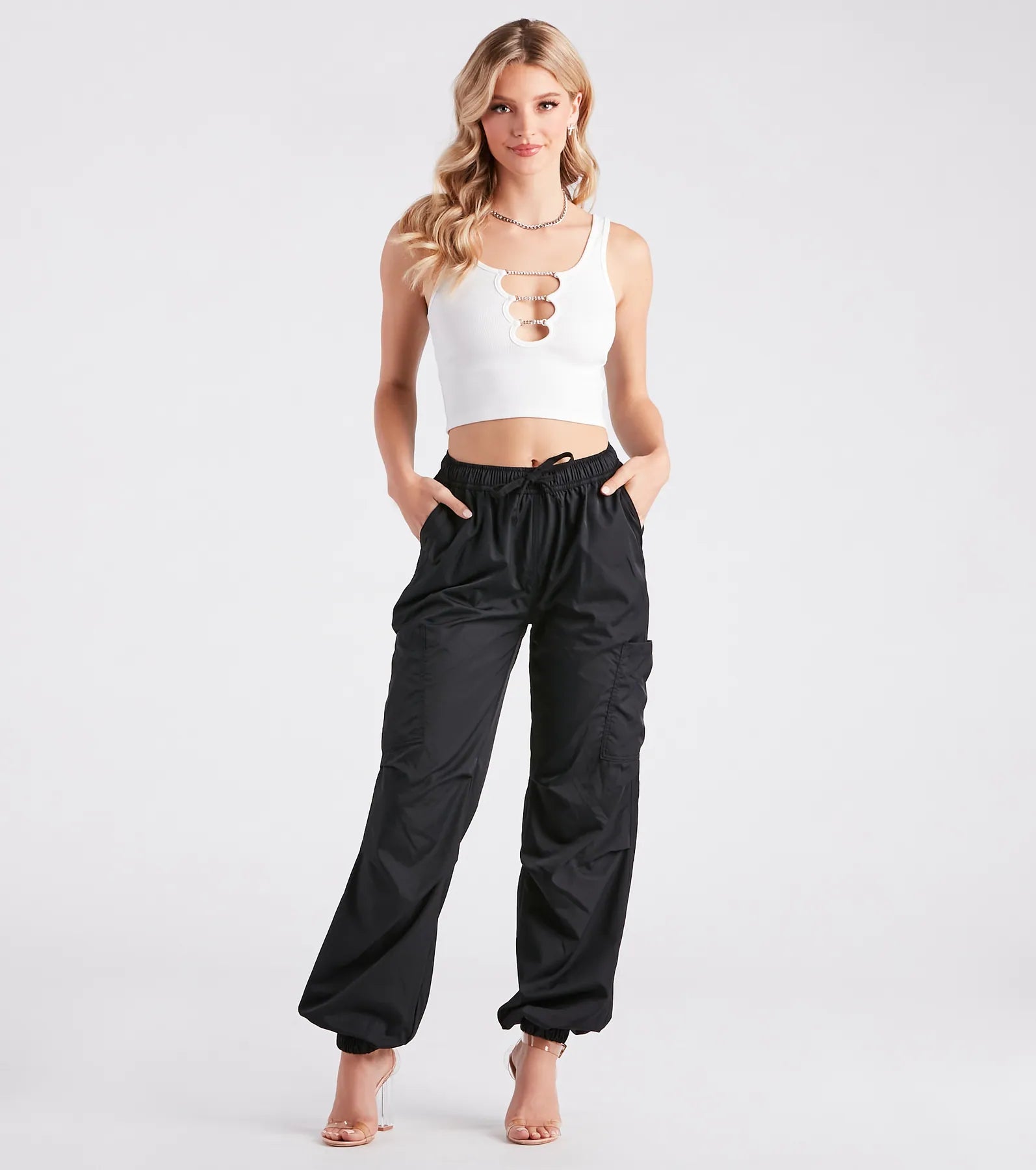 Basics That Shine Rhinestone Crop Tank Top Preppy Women's College
