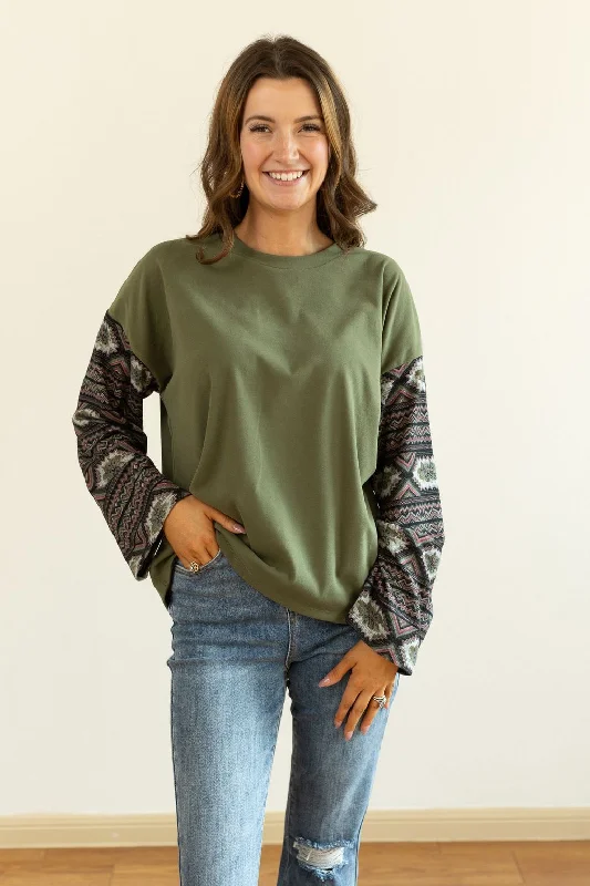 Fleece Top with Aztec Sleeves Traditional Women's 