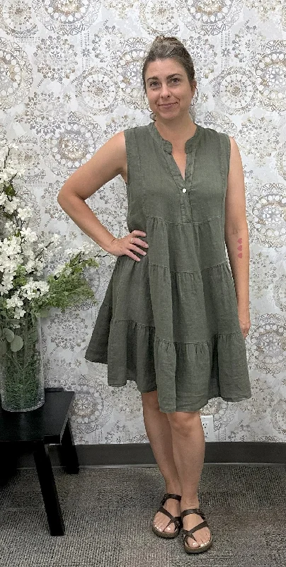 P. S-5083 Linen Tier Dress Feminine Women's Style 