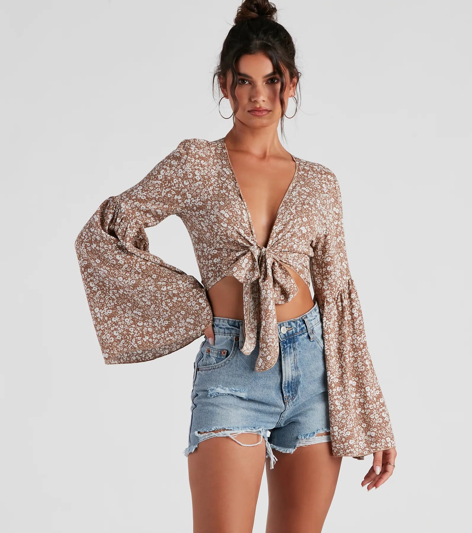 Babe Town Floral Tie Front Top Dynamic Women's Moto