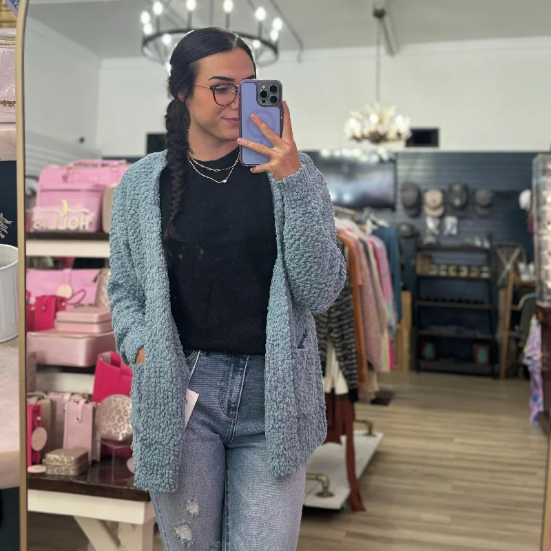 Knitted Cardigan In Blue Grey Traditional Women's 