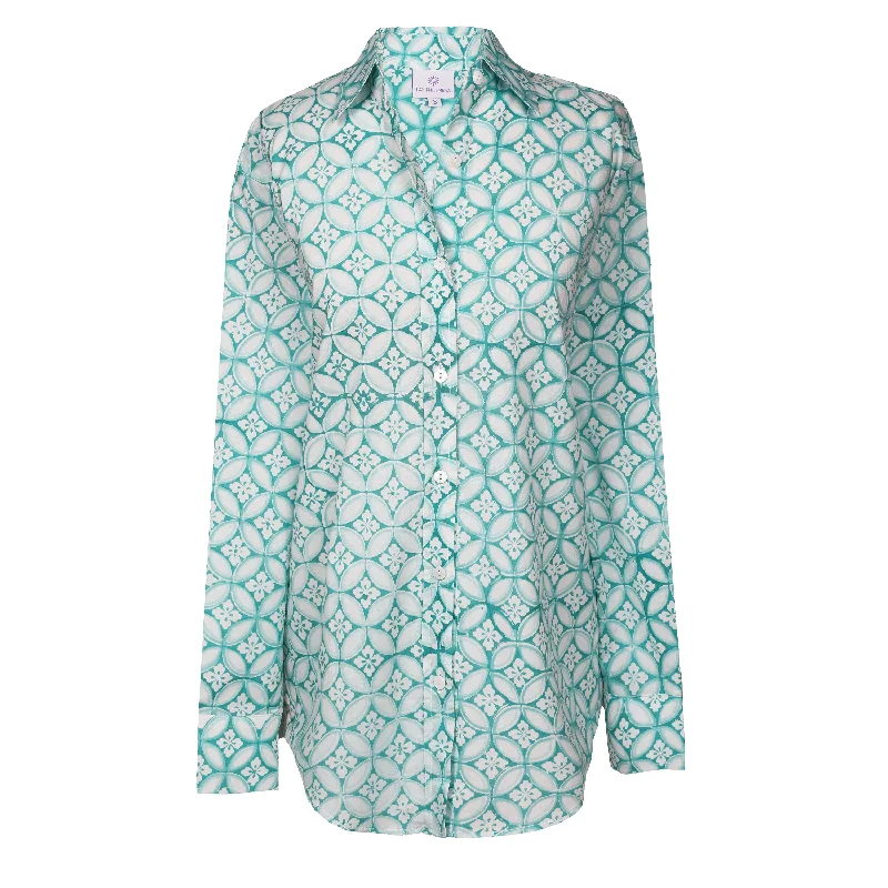 Nina Aqua Women's Button Down Blouse Tough Women's Military - inspired