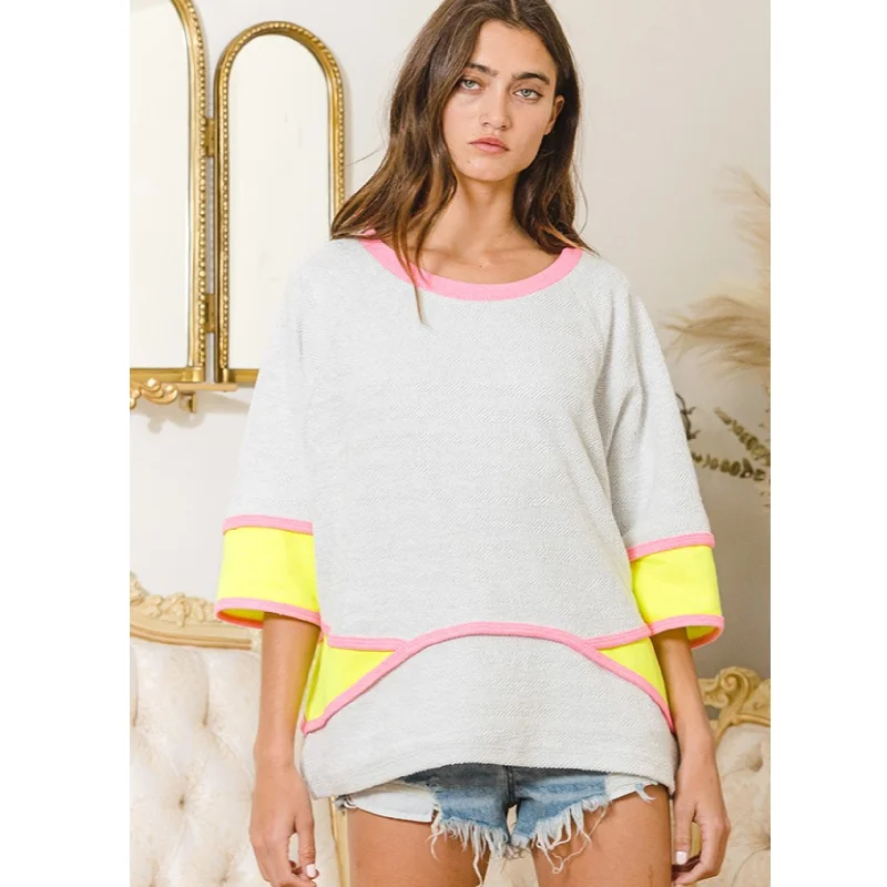 French Terry Mix & Match Color Block Boxy Top Relaxed Women's Beachy