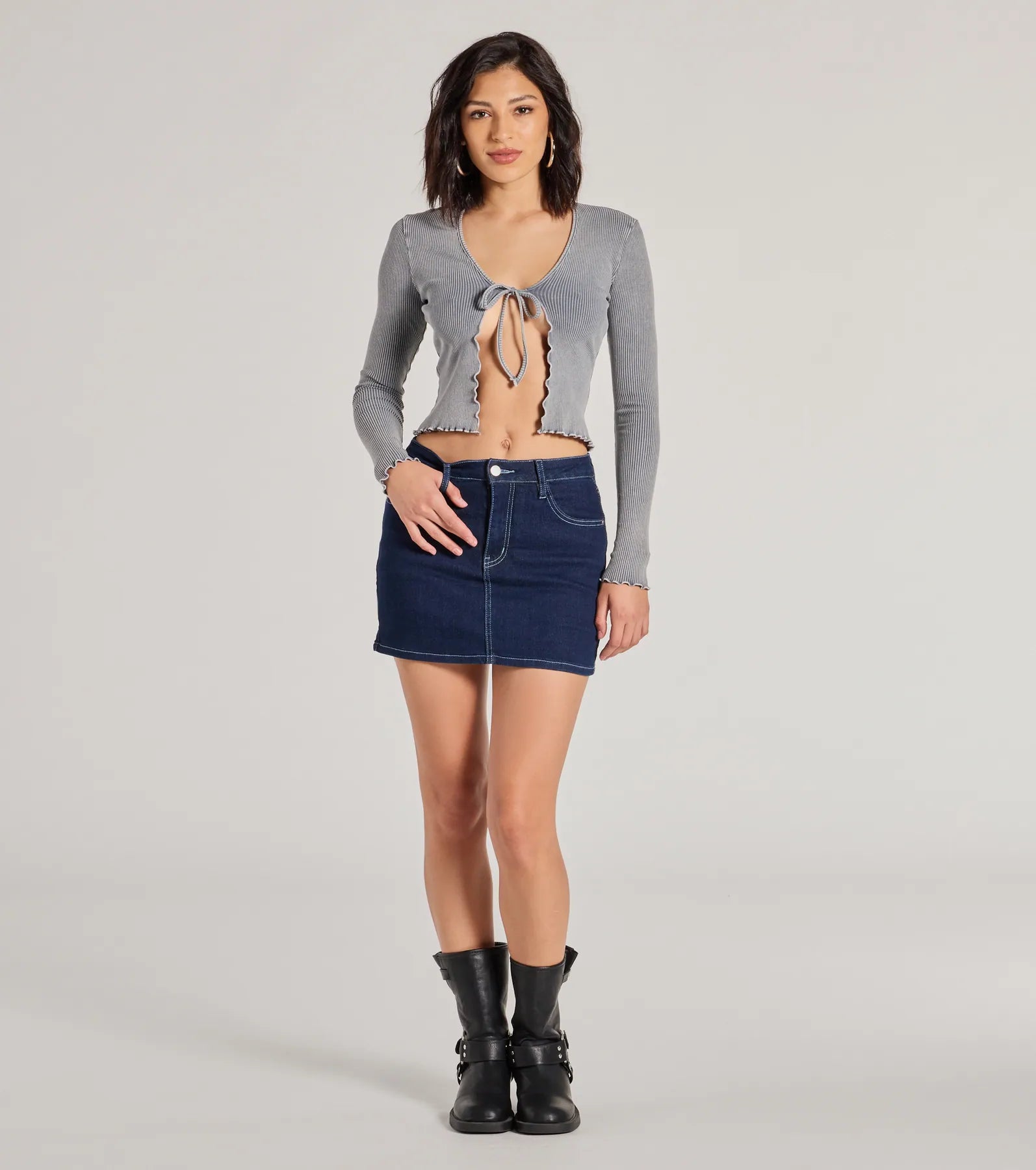 Major Crush Ribbed Knit Tie-Front Cardigan Modern Women's 