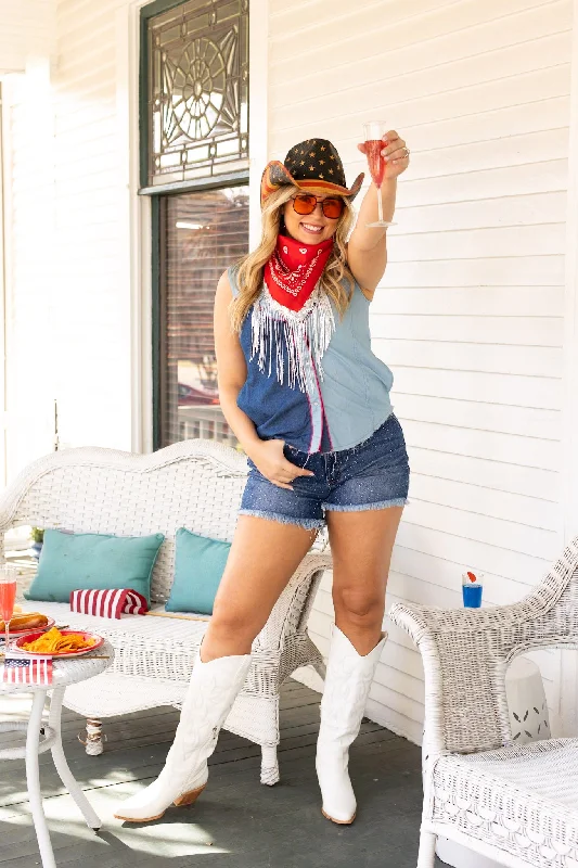 'Howdy Partner' Sleeveless Pearl Snap Top Stylish Women's Neon