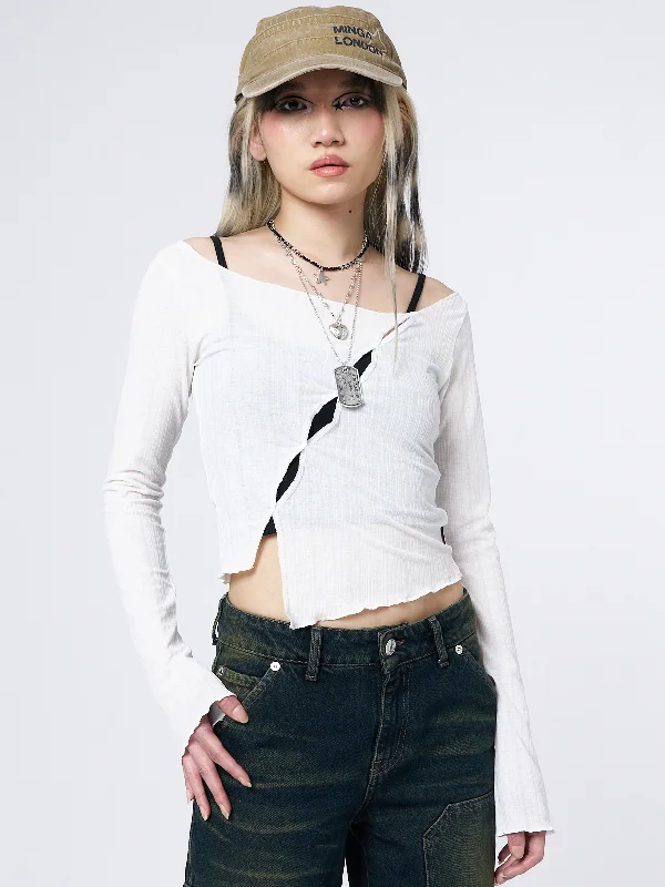 Hana White Asymmetrical Cut Out Top Casual Women's Japanese 