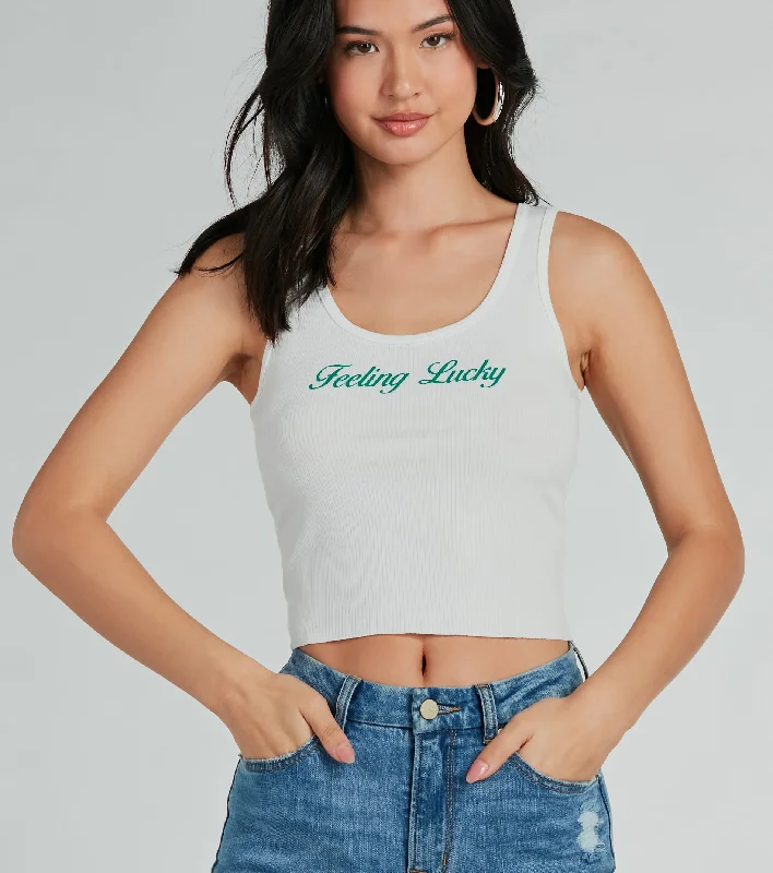 Feeling Lucky Graphic Tank Crop Top Modern Women's 