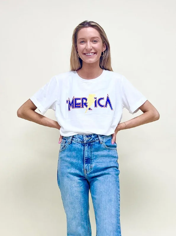 Merica on Vanilla Bean-White Cuff Tee Disco