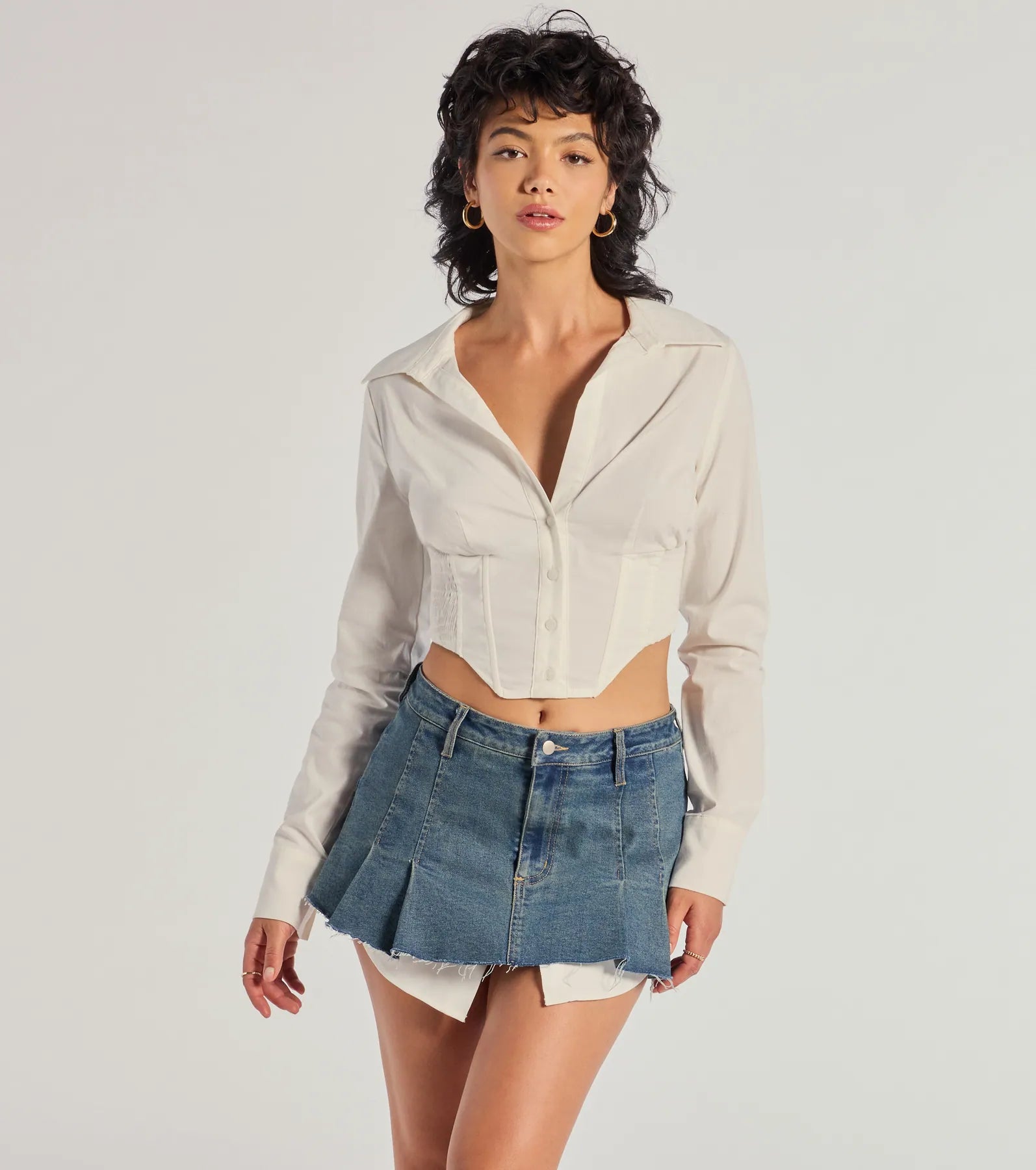 Chic Structure Long Sleeve Cropped Corset Top Scandinavian