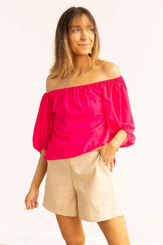 Azalea Off-Shoulder Top, Pink Laid - back Women's Style