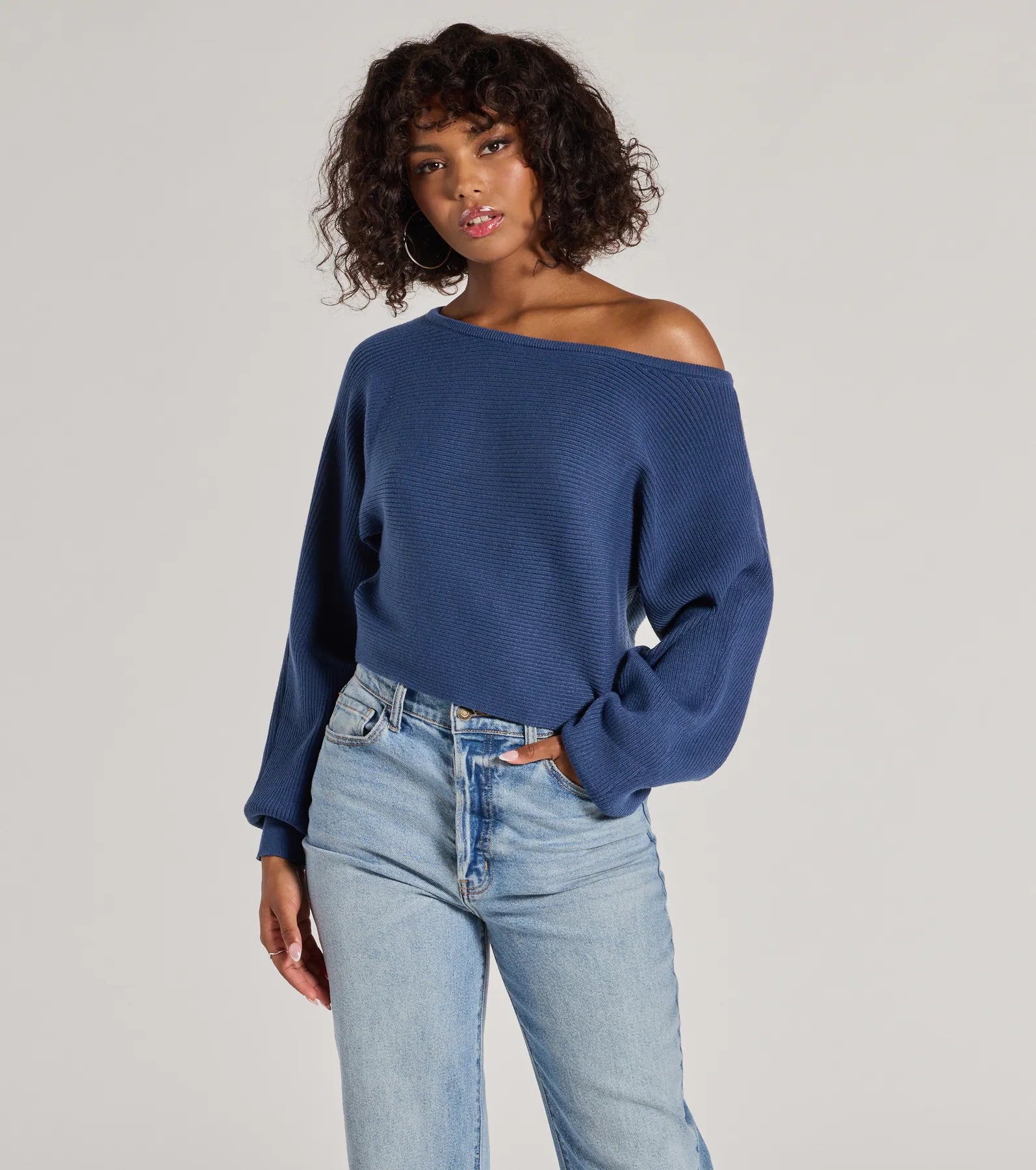 Cozy Cutie Ribbed Knit Boat Neck Sweater Edgy Women's Punk
