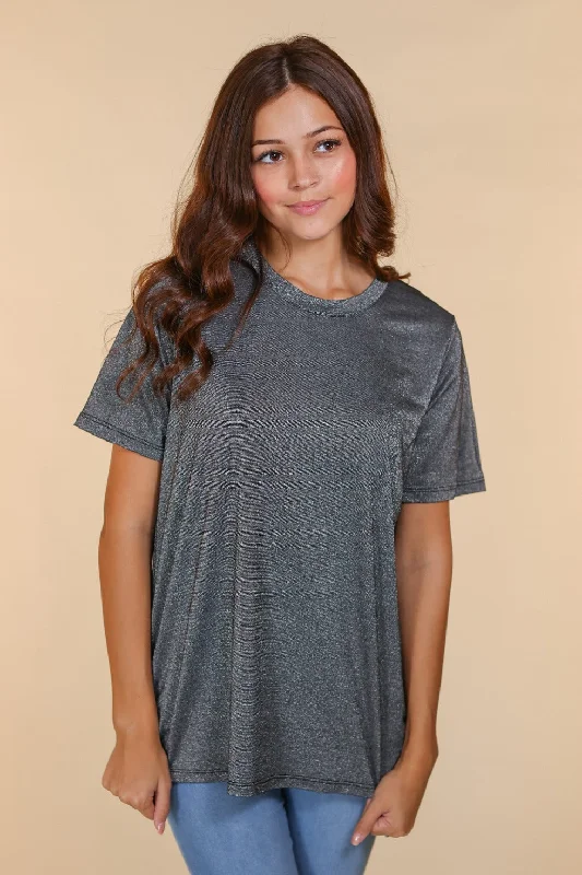 Glitter Short Sleeve in Black Edgy Women's Punk