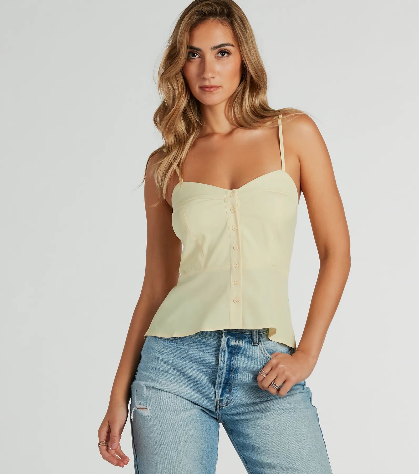 Sweet Admiration Button Peplum Tank Top Cashmere