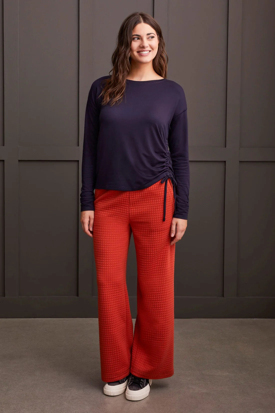Tri 1902O Terry Crew Neck with Side Ruching Refined Women's 
