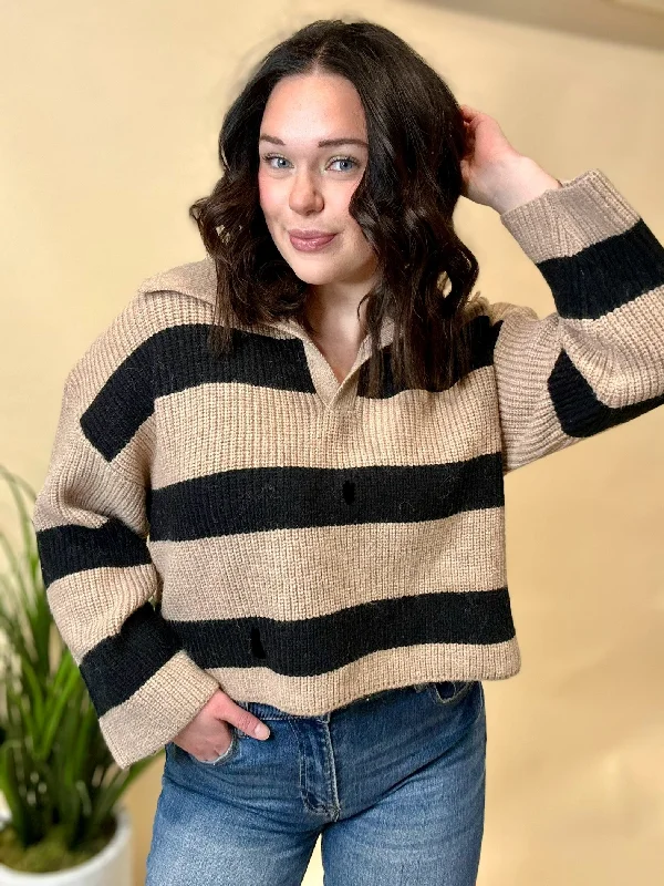 Mallory Black Stripe Sweater Modern Women's 