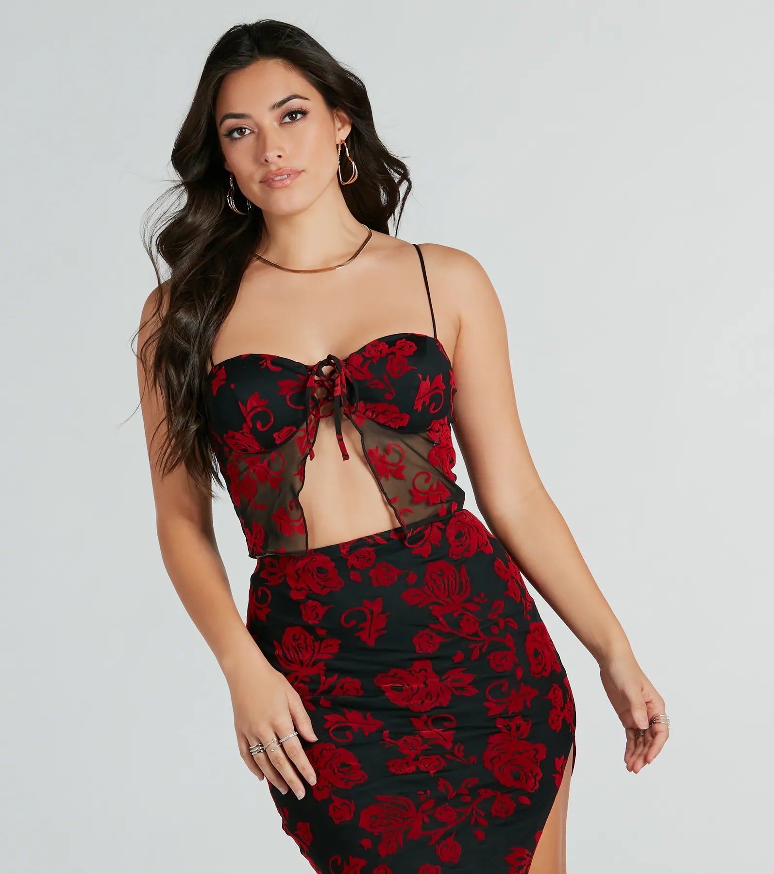 Elevated Allure Rose Burnout Mesh Crop Top Traditional Women's 