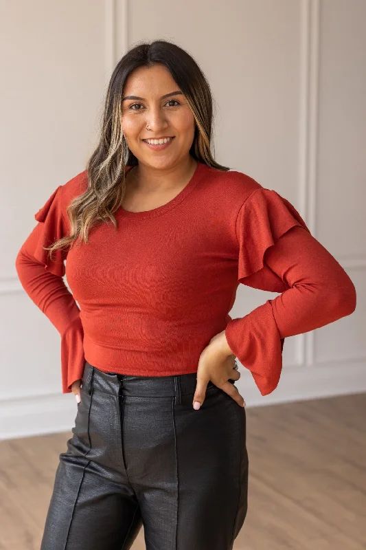 Rustic Shimmer Bodysuit With Ruffle Shoulder Sleeve Scandinavian