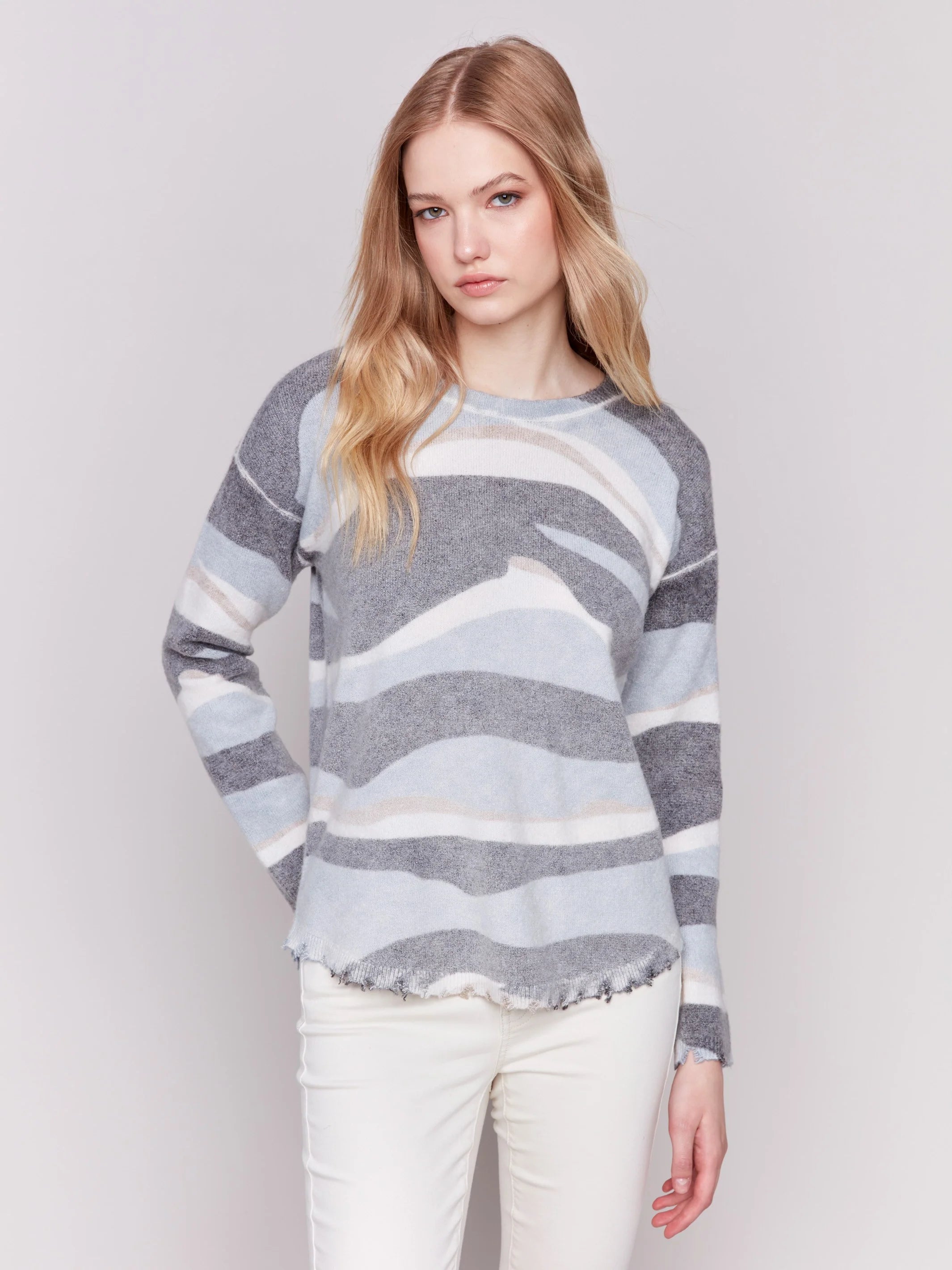 C.B C2735 Reversible Printed Plush Sweater Scandinavian