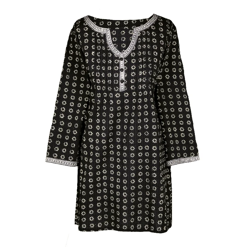 Manisha Black Floral Cotton Tunic Youthful Women's Pop