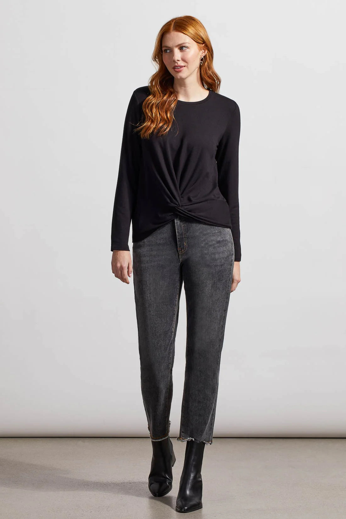 Tri 7947O French Terry Knot-Front Top Geometric
